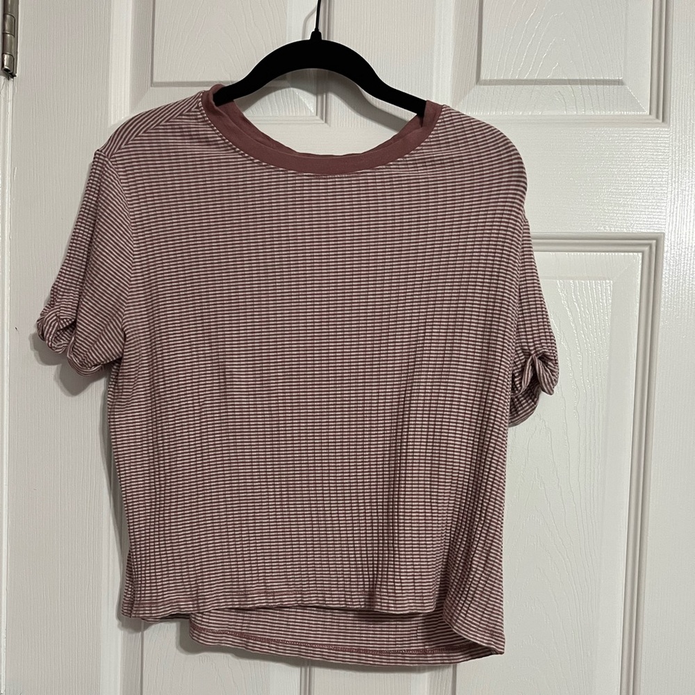 Forever 21 Pink & White Stripped T-Shirt Large